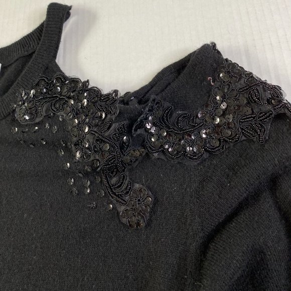 Bailey 44 Black Embellished Knit Sweater M Wool/Cashmere Blend Party Dinner Rave - Picture 7 of 11
